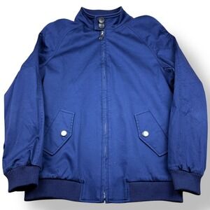 State & Liberty Clothing Co Mens Navy Blue Bomber Jacket Ribbed Cuffs Collar S